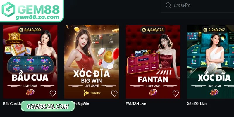 Các loại game và sảnh trong casino GEM88